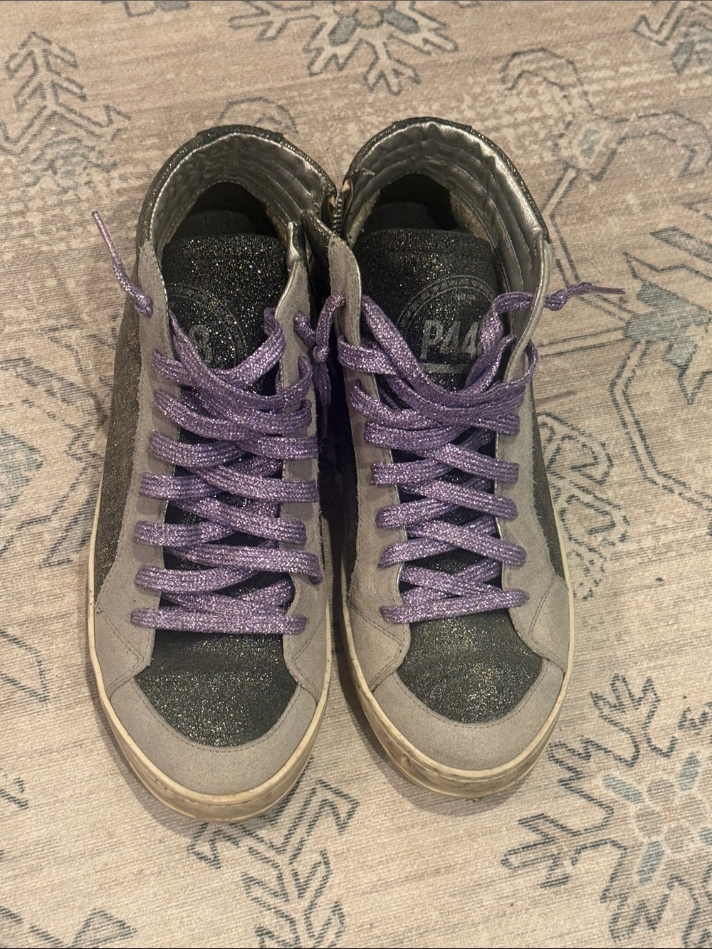 P448 Italian Mid Top Glittery Sneakers with Purple Laces - 39